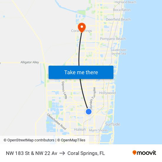 NW 183 St & NW 22 Av to Coral Springs, FL map