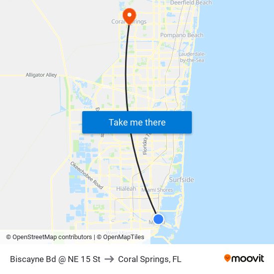 Biscayne Bd @ NE 15 St to Coral Springs, FL map