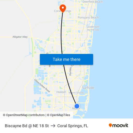 Biscayne Bd @ NE 18 St to Coral Springs, FL map