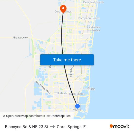 Biscayne Bd & NE 23 St to Coral Springs, FL map