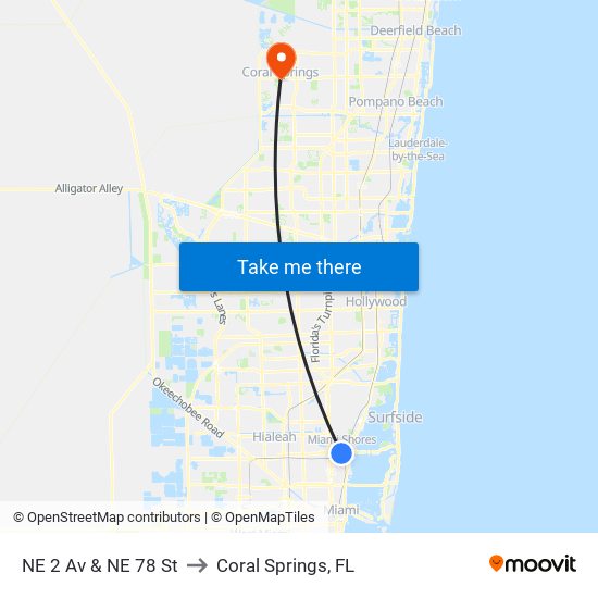 NE 2 Av & NE 78 St to Coral Springs, FL map