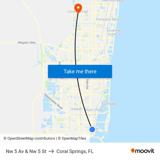 Nw 5 Av & Nw 5 St to Coral Springs, FL map
