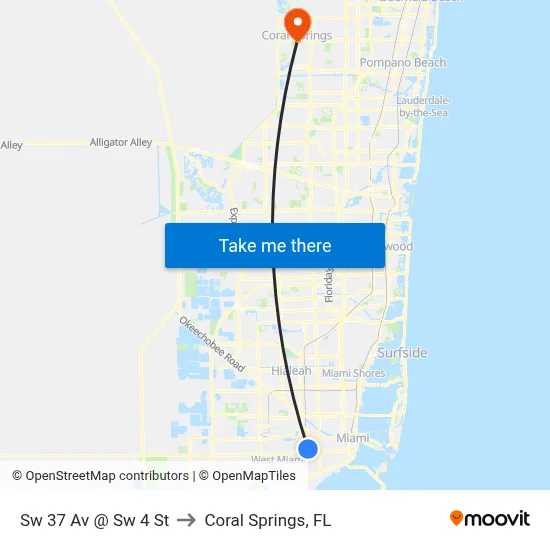 Sw 37 Av @ Sw 4 St to Coral Springs, FL map