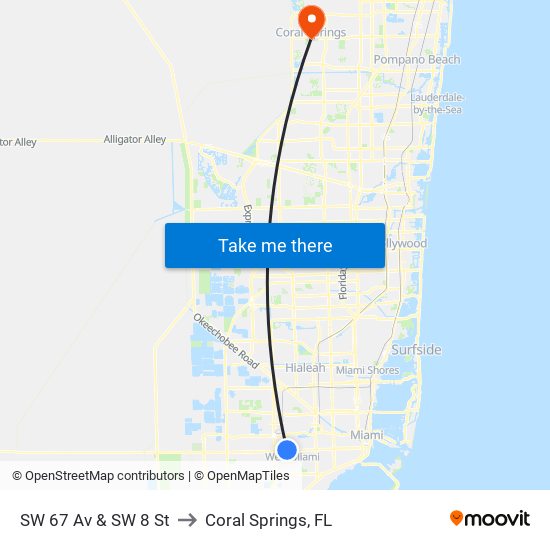 SW 67 Av & SW 8 St to Coral Springs, FL map