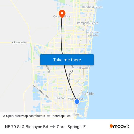 NE 79 St & Biscayne Bd to Coral Springs, FL map