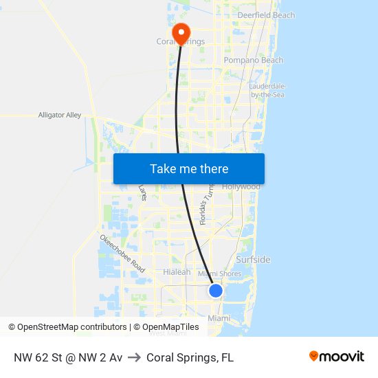 NW 62 St @ NW 2 Av to Coral Springs, FL map