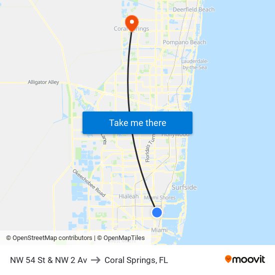 NW 54 St & NW 2 Av to Coral Springs, FL map