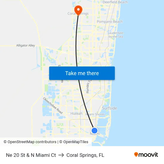 Ne 20 St & N Miami Ct to Coral Springs, FL map