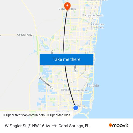 W Flagler St @ NW 16 Av to Coral Springs, FL map