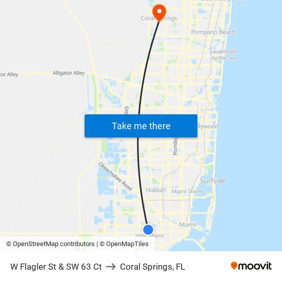 W Flagler St & SW 63 Ct to Coral Springs, FL map