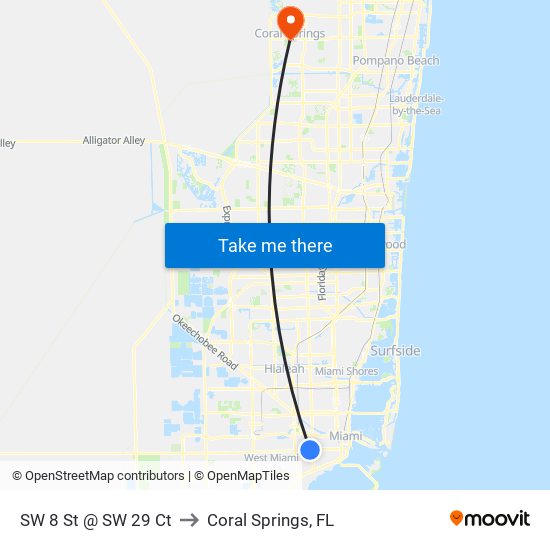 SW 8 St @ SW 29 Ct to Coral Springs, FL map