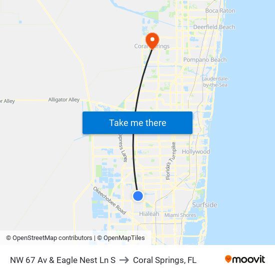 NW 67 Av & Eagle Nest Ln S to Coral Springs, FL map