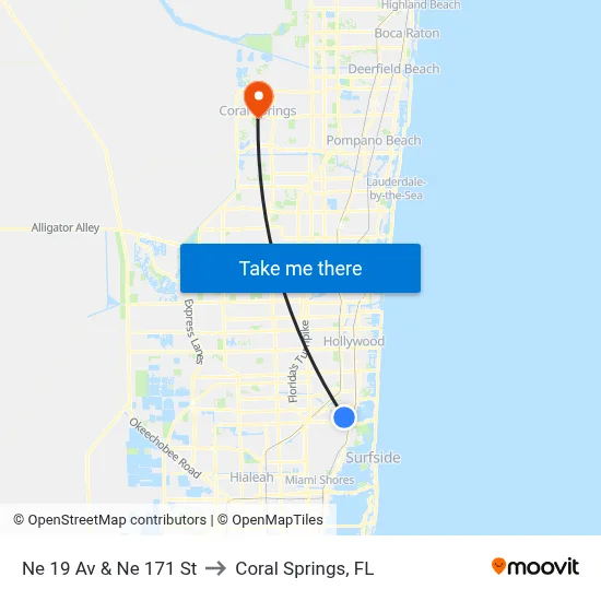 Ne 19 Av & Ne 171 St to Coral Springs, FL map