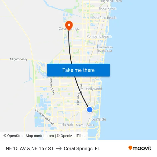 Ne 15 Av & Ne 167 St to Coral Springs, FL map