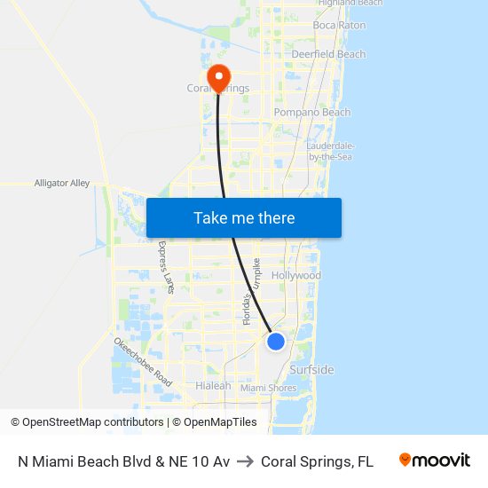 N Miami Beach Blvd & NE 10 Av to Coral Springs, FL map