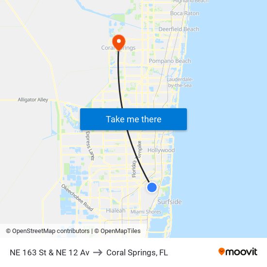 NE 163 St & NE 12 Av to Coral Springs, FL map