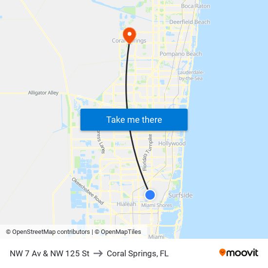 NW 7 Av & NW 125 St to Coral Springs, FL map