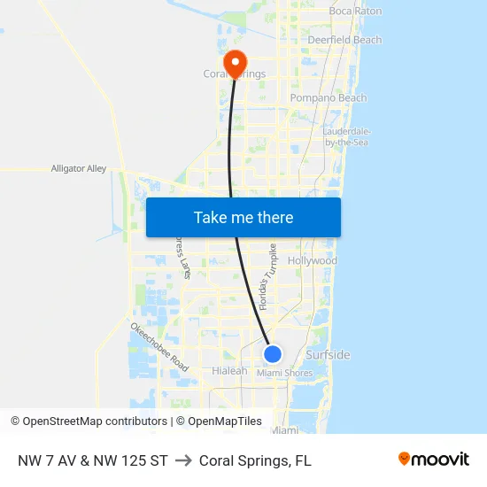 Nw 7 Av & Nw 125 St to Coral Springs, FL map