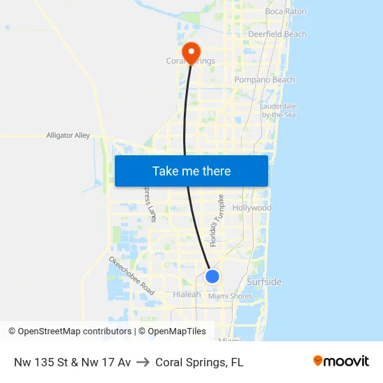 Nw 135 St & Nw 17 Av to Coral Springs, FL map