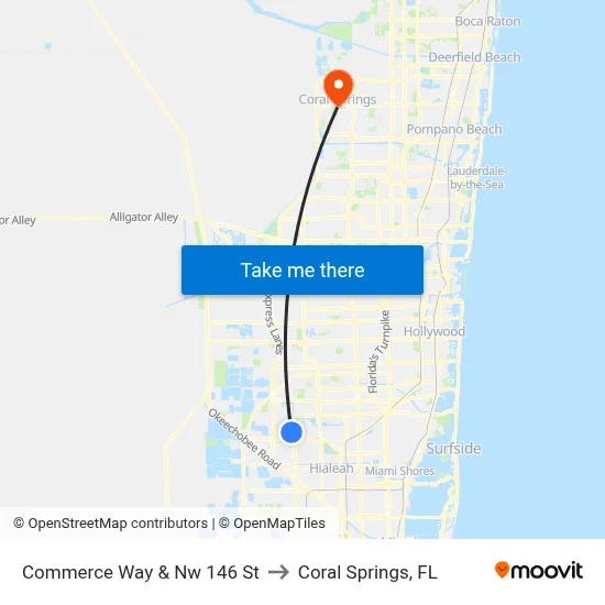 Commerce Way & Nw 146 St to Coral Springs, FL map