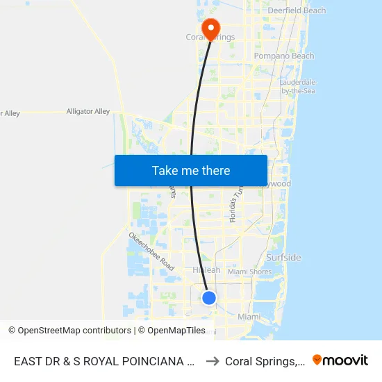 East Dr & S Royal Poinciana Blvd to Coral Springs, FL map
