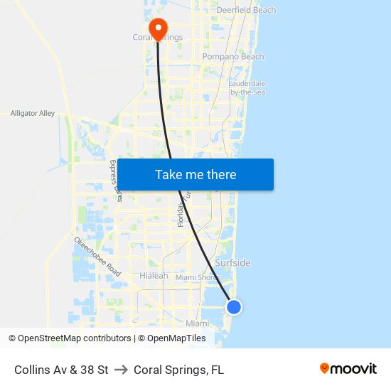 Collins Av & 38 St to Coral Springs, FL map