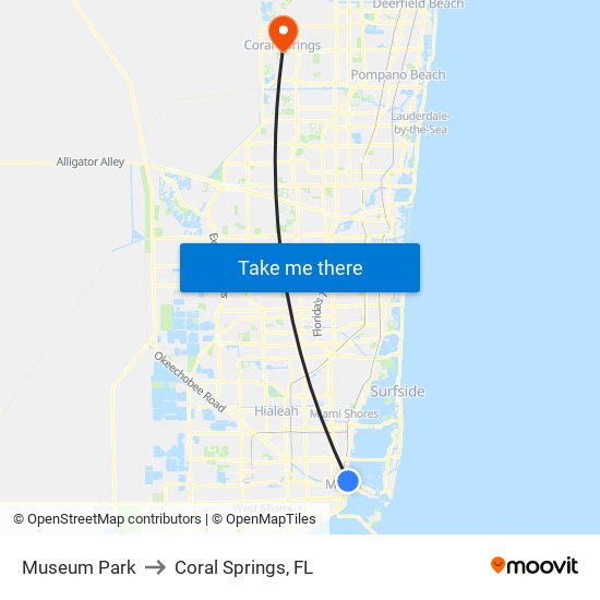 Museum Park to Coral Springs, FL map