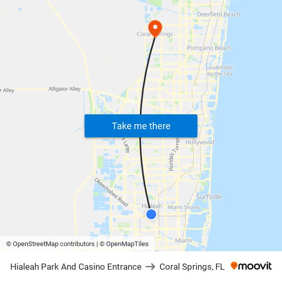 Hialeah Park And Casino Entrance to Coral Springs, FL map