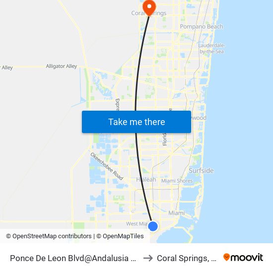 Ponce De Leon Blvd@Andalusia Av to Coral Springs, FL map