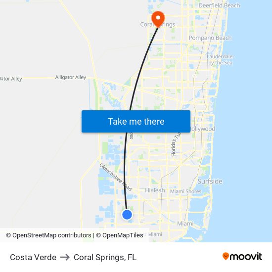 Costa Verde to Coral Springs, FL map