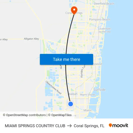 Miami Springs Country Club to Coral Springs, FL map