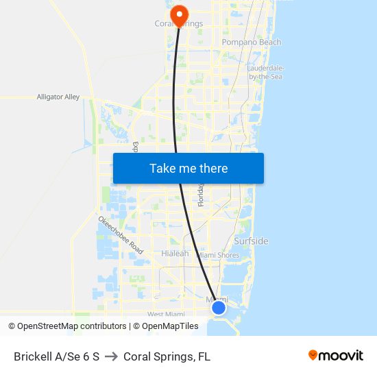 Brickell A/Se 6 S to Coral Springs, FL map