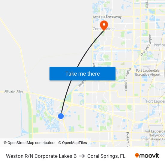 Weston R/N Corporate Lakes B to Coral Springs, FL map