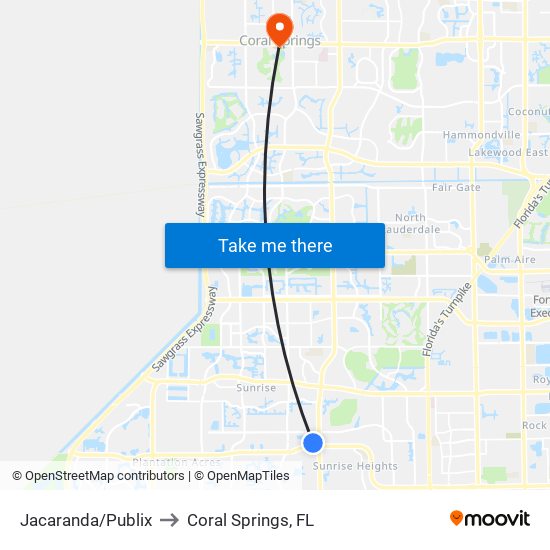 Jacaranda/Publix to Coral Springs, FL map