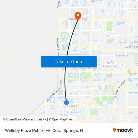 Welleby Plaza Publix to Coral Springs, FL map