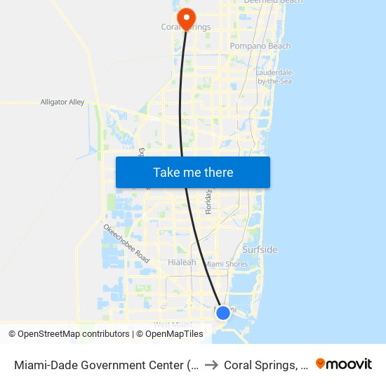 Miami-Dade Government Center (W) to Coral Springs, FL map