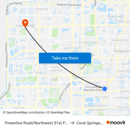 Powerline Road/Northwest 51st Place to Coral Springs, FL map