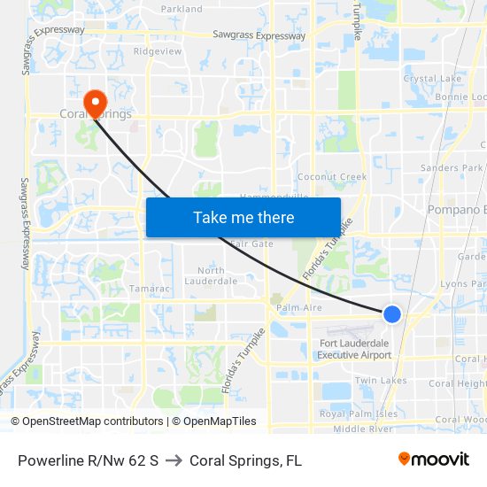 Powerline R/Nw 62 S to Coral Springs, FL map