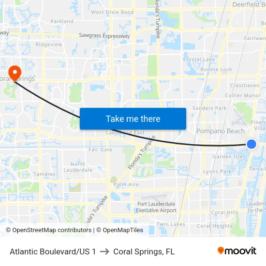 Atlantic Boulevard/US 1 to Coral Springs, FL map