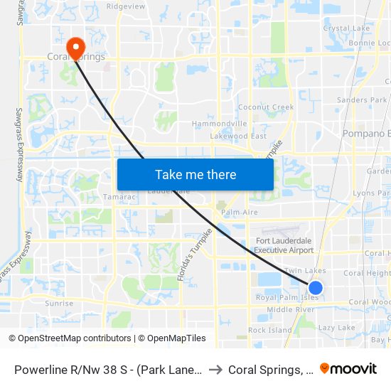 Powerline R/Nw 38 S - (Park Lane W) to Coral Springs, FL map