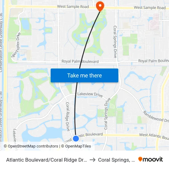 Atlantic Boulevard/Coral Ridge Drive to Coral Springs, FL map