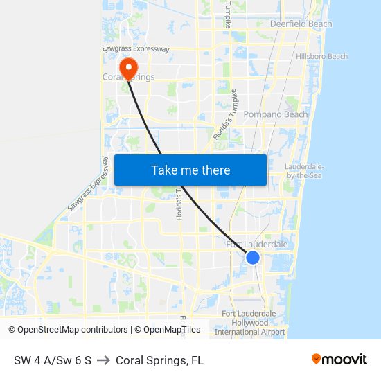 SW 4 A/Sw 6 S to Coral Springs, FL map