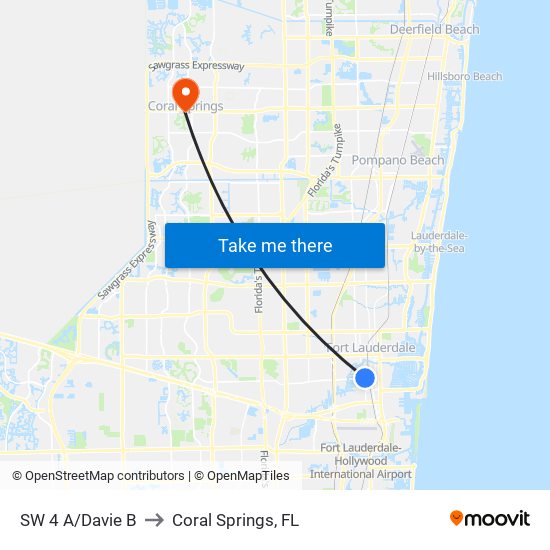 SW 4 A/DAVIE B to Coral Springs, FL map