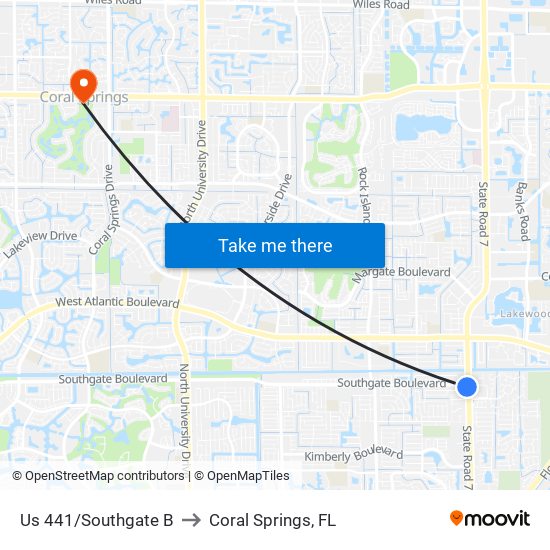 Us 441/Southgate B to Coral Springs, FL map