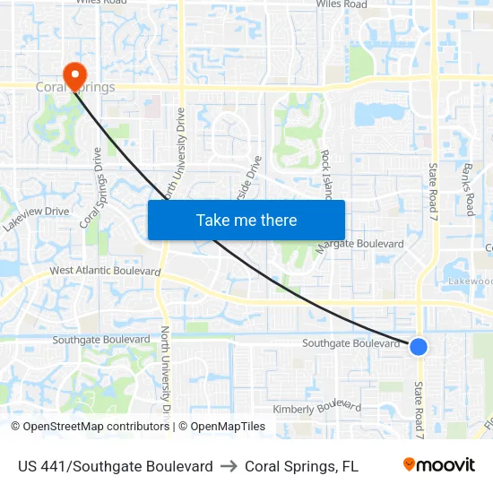 US 441/Southgate Boulevard to Coral Springs, FL map