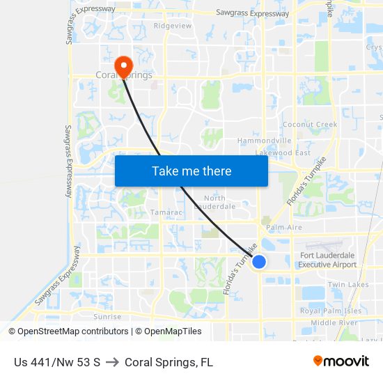 US 441/NW 53 S to Coral Springs, FL map