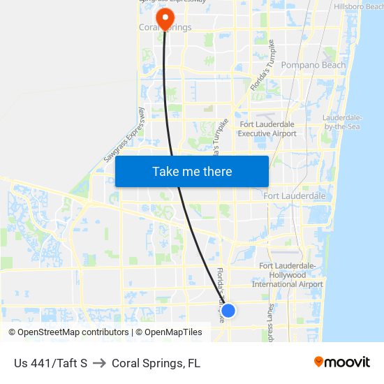 Us 441/Taft S to Coral Springs, FL map