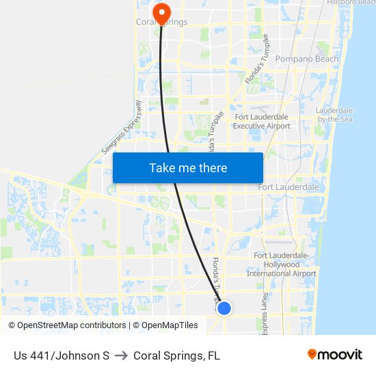 Us 441/Johnson S to Coral Springs, FL map