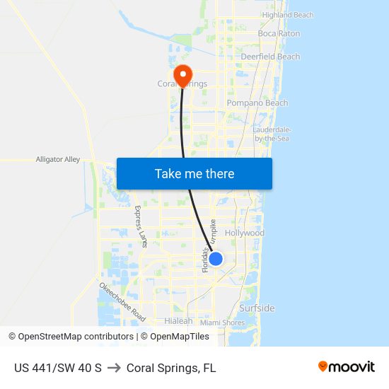 US 441/SW 40 S to Coral Springs, FL map