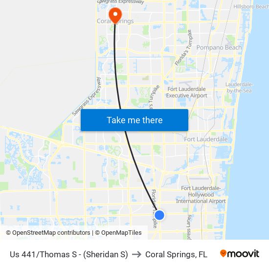 Us 441/Thomas S - (Sheridan S) to Coral Springs, FL map
